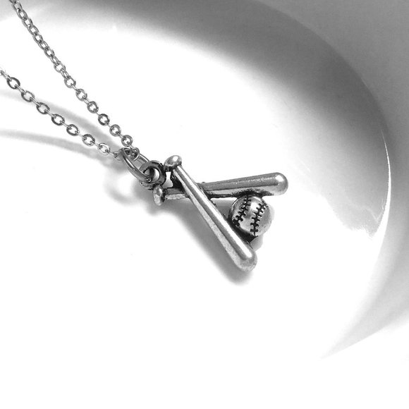 Miniature Baseball Bat Ball Player Lovers Gift Charm Necklace - Picture 2 of 2